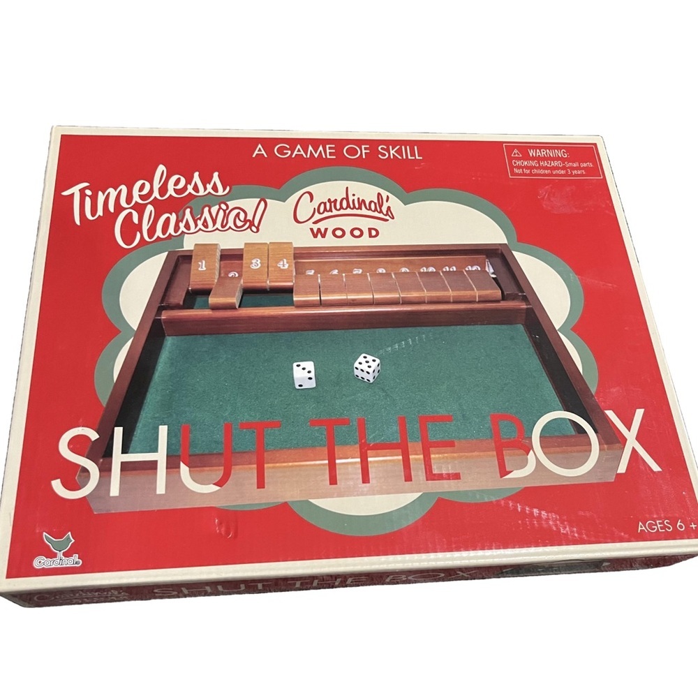 Cardinal Games Shut the Box Wooden Retro Game | Classic Family Math Dice Game
